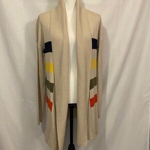 Talbots Cream Cardigan with Colorful Stripes